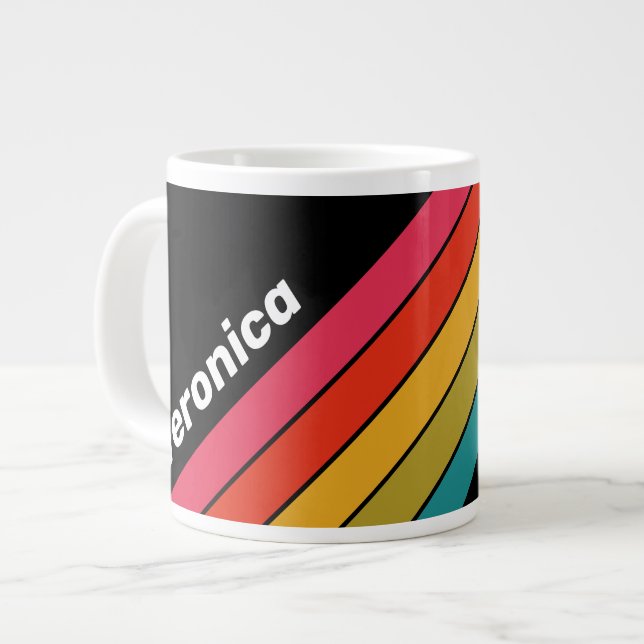 Retro Midnatt Regnbågsrandig med namn Jumbo Mugg (Framsida vänster)