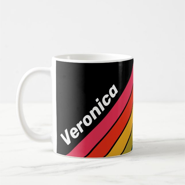 Retro Midnatt Regnbågsrandig med namn Kaffemugg (Vänster)
