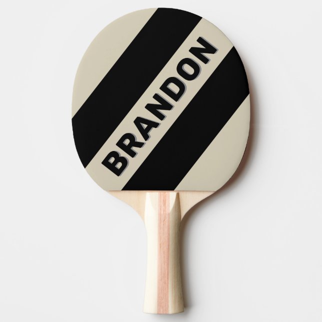 Retro Midnatt Tre Feta Ränder med Namn Pingisracket (Framsidan)