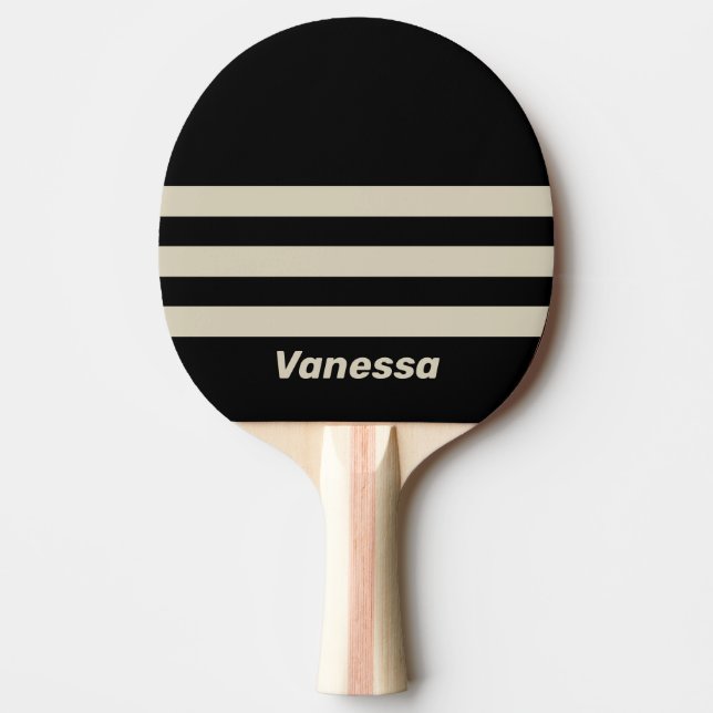 Retro Midnatt Tre Tvärgående Ränder med Namn Pingisracket (Framsidan)