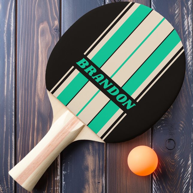 Retro Midnight Mint Board Ränder med Namn Pingisracket (Skapare uppladdad)