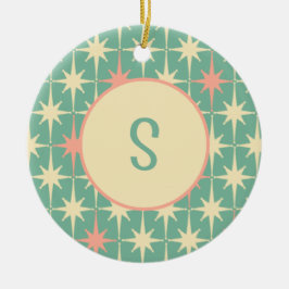 Retro Midsekel Star Mönster Rosa Teal w/ Initial Julgransprydnad Keramik