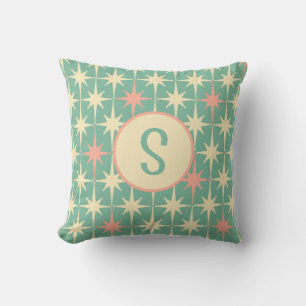 Retro Midsekel Star Mönster Rosa Teal w/ Initial Kudde