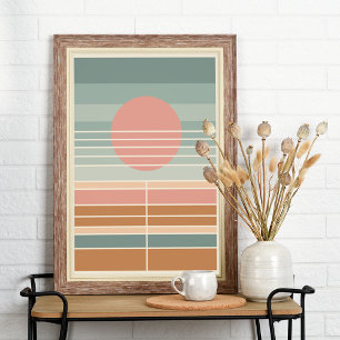 Retro Midsekel Sunset Rand Art Mönster Poster