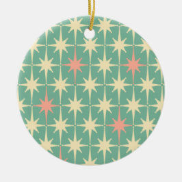 Retro Midsekels Star Mönster Rosa och Teal Mint Julgransprydnad Keramik