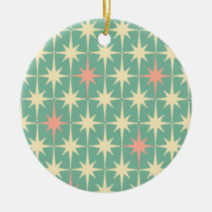 Retro Midsekels Star Mönster Rosa och Teal Mint Julgransprydnad Keramik