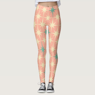 Retro Midsekets moderna stjärnor Mönster Rosa Leggings
