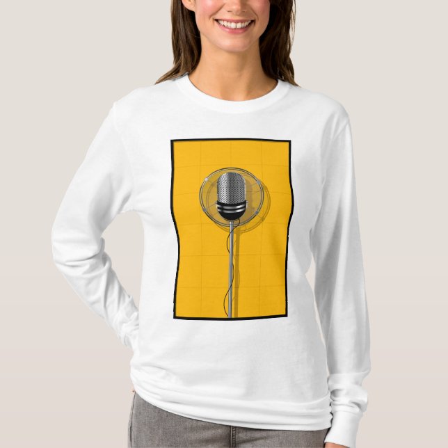 Retro mikrofon på djärkgul bakgrund t shirt (Framsida)