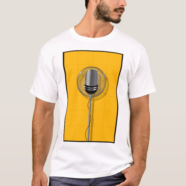 Retro mikrofon på djärkgul bakgrund t shirt (Framsida)