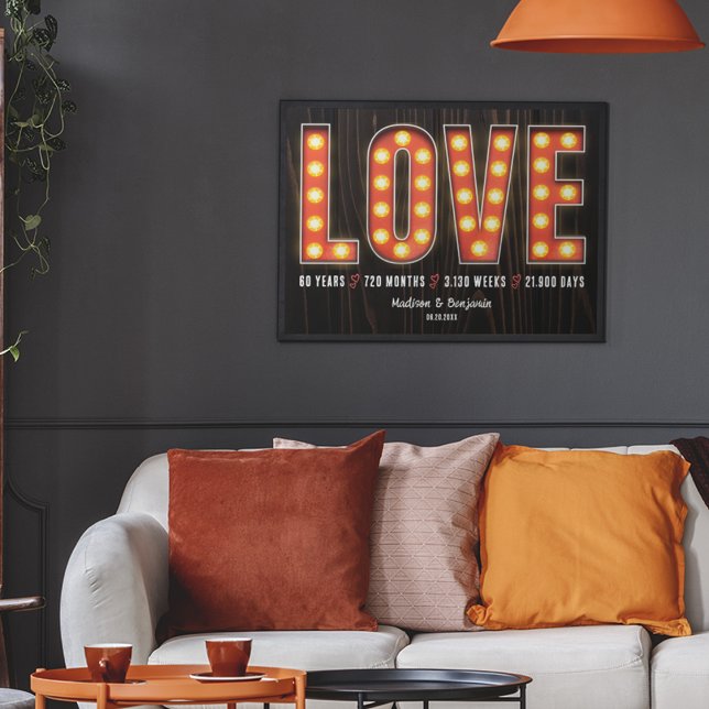 Retro Milestone 60th Anniversary Personalized Love Poster (Skapare uppladdad)