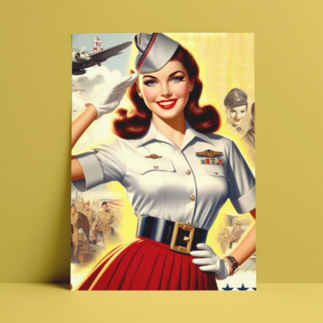 Retro Militär Pin-up Vykort (Skapare uppladdad)