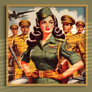 Retro Militärt Pinup Poster
