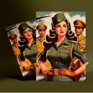 Retro Militärt Pinup Vykort