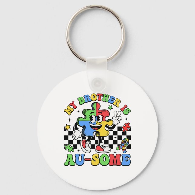 Retro Min bror är Fantastisk Autism Awareness Sist Nyckelring (Framsida)
