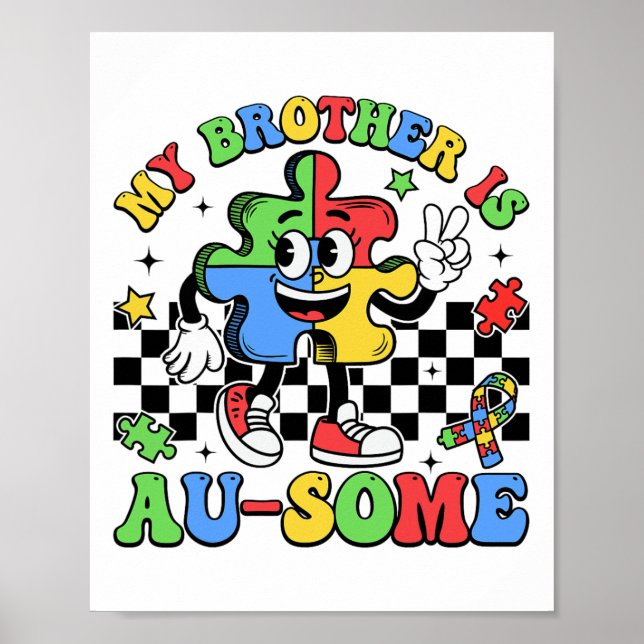 Retro Min bror är Fantastisk Autism Awareness Sist Poster (Framsidan)