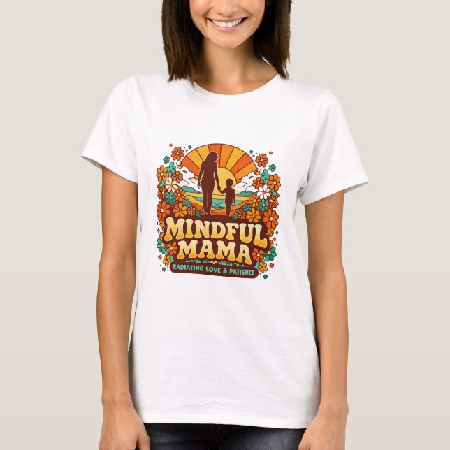Retro Mindful Mama Solnedgång T Shirt (Framsida)