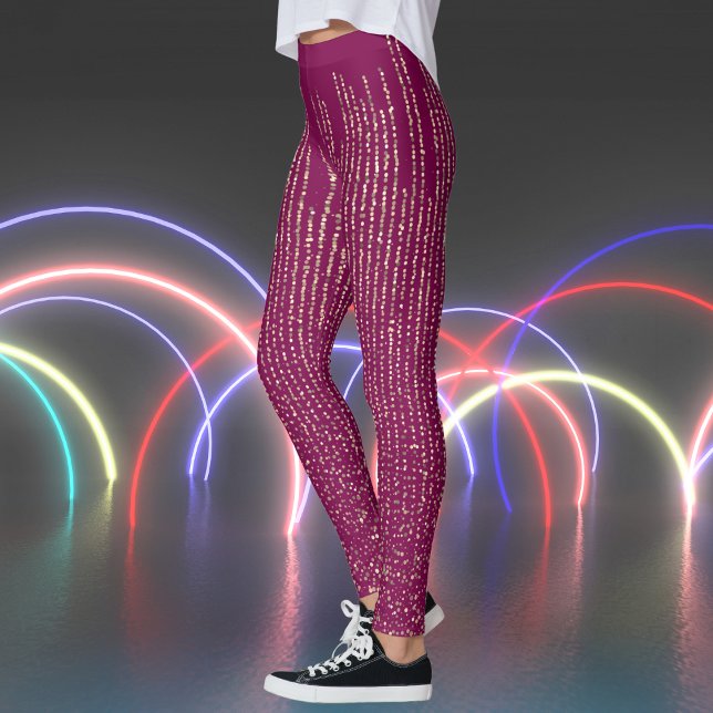 Retro-miniatyrdiagram på Vin Red Print Leggings (Retro Sparkles on Wine Red Print Leggings)