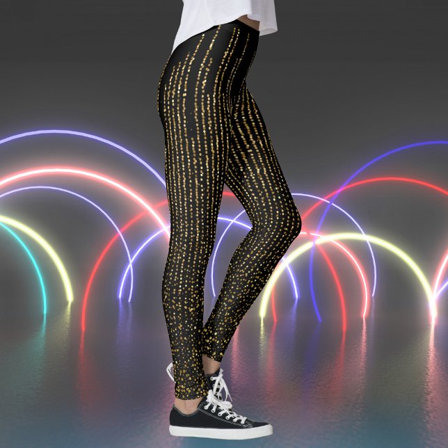 Retro-miniatyrdiagram vid svart utskrift leggings (Retro Sparkles on Black Print Leggings)