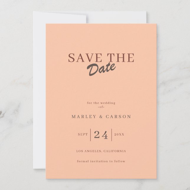 Retro Minimal Coral Peach Save The Date Wedding Inbjudningar (Framsida)