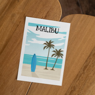 Retro Minimal Malibu California Beach Travel Vykort