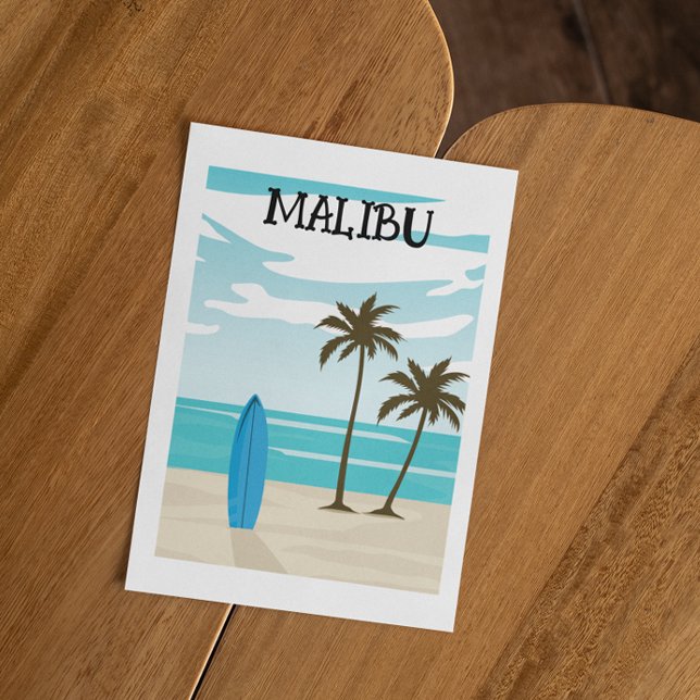 Retro Minimal Malibu California Beach Travel Vykort (malibu california retro postcard)