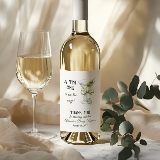 Retro Minimalist A Tini One Martini Baby Shower Vinflaska Etikett (Skapare uppladdad)