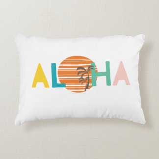 Retro, minimalist "Aloha"Hawaii solnedgång palmträ Prydnadskudde