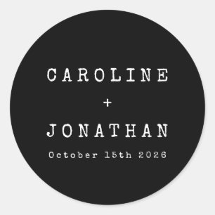 Retro Minimalist Black Typewriter Personligt bröll Runt Klistermärke