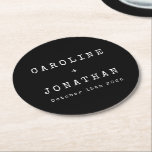 Retro Minimalist Black Typewriter Personligt bröll Underlägg Papper Rund<br><div class="desc">Papper för Retro Minimalist Typewriter Font Personligt bröllp Round Underlägg i svart</div>
