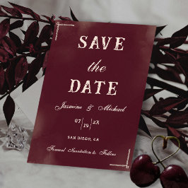 Retro Minimalist Burgundy & Ivory Classic Wedding Spara Datumet