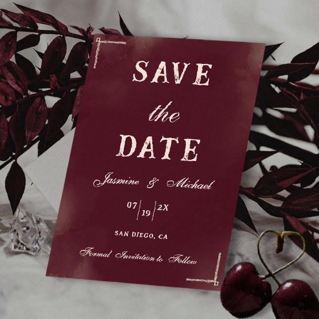 Retro Minimalist Burgundy & Ivory Classic Wedding Spara Datumet (Skapare uppladdad)