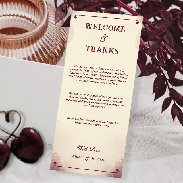 Retro Minimalist Burgundy Ivory Welcome and Thanks (Skapare uppladdad)