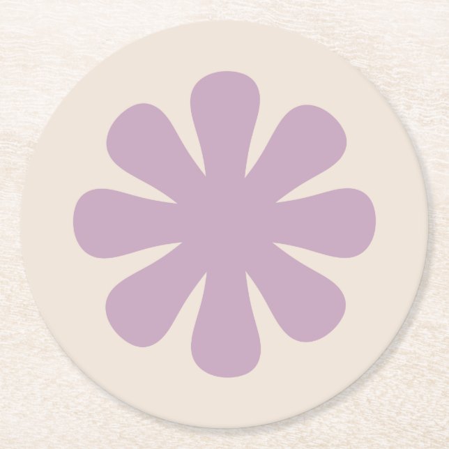 Retro Minimalist Groovy Flower in Lilac Purple Underlägg Papper Rund (Framsidan)