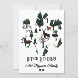 Retro minimalist hjort bland julgranar julkort