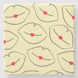 Retro Minimalist Line Art Lips Sunshine Yellow Stenunderlägg