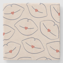 Retro Minimalist Line Art Lips Terracotta Red Stenunderlägg