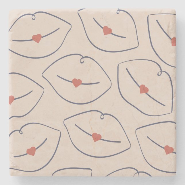 Retro Minimalist Line Art Lips Terracotta Red Stenunderlägg (Framsidan)