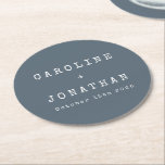 Retro Minimalist Mörk blått skrivmaskin Bröllop Underlägg Papper Rund<br><div class="desc">Papper för Retro Minimalist Typewriter Font Personligt bröllp Round Underlägg i Mörk Dusty Blue</div>