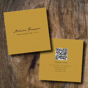 Retro Minimalist Namnteckning QR-skriptmustard Fyrkantigt Visitkort