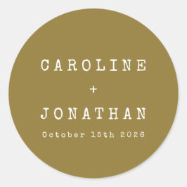 Retro Minimalist Ochre Typewriter Personligt bröll Runt Klistermärke