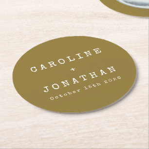 Retro Minimalist Ochre Typewriter Personligt bröll Underlägg Papper Rund