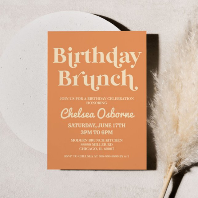 Retro Minimalist Orange Birthday Brunch Party Inbjudningar (Skapare uppladdad)