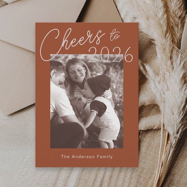 Retro Minimalist Red New Years Photo Julkort (Skapare uppladdad)