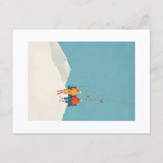 Retro Minimalist Ski Lift Illustration Vykort