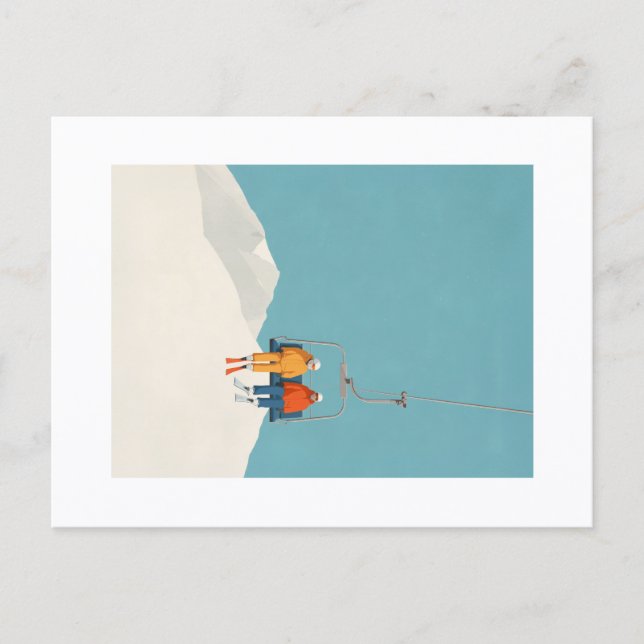 Retro Minimalist Ski Lift Illustration Vykort (Framsida)