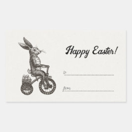 Retro Minimalistic Bunny Bike Egg Basket Påsk Rektangulärt Klistermärke