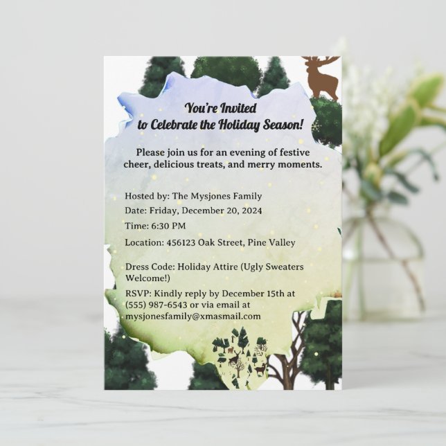 Retro-minimalistisk Hjort bland Helgdag Inbjudningar (Stående Fram)