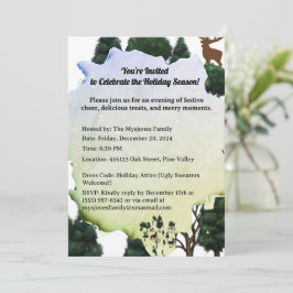 Retro-minimalistisk Hjort bland Helgdag Inbjudningar