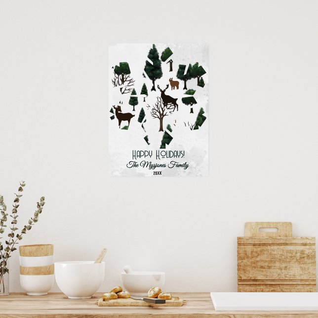 Retro-minimalistisk Hjort bland Helgdag Poster (Kök)