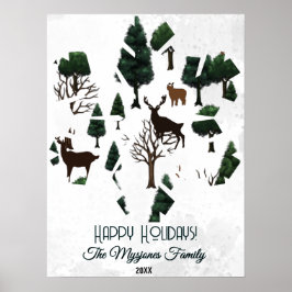 Retro-minimalistisk Hjort bland Helgdag Poster